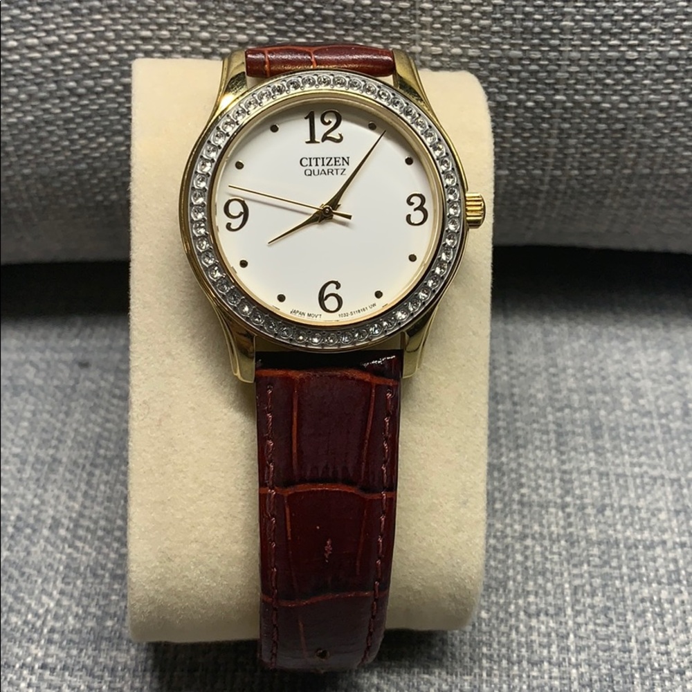 Citizen Quartz Women Watch Red Wine Leather Strap